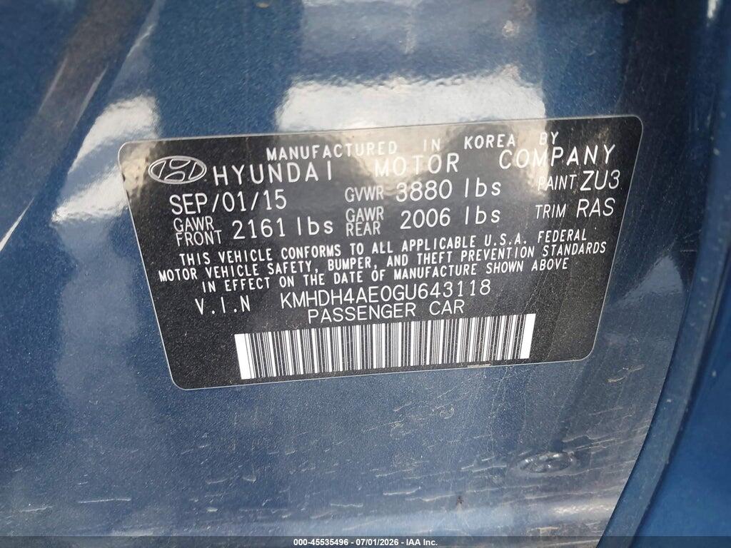 KMHDH4AE0GU643118 2016 HYUNDAI ELANTRA photo no. 9