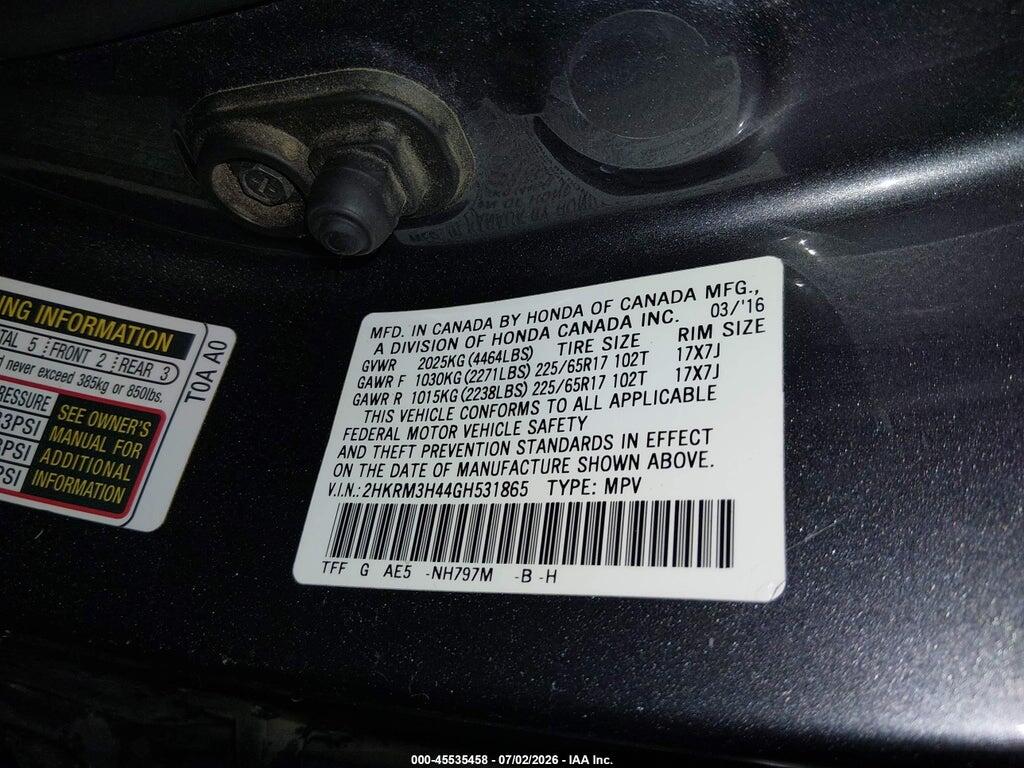2HKRM3H44GH531865 2016 HONDA CR-V photo no. 9