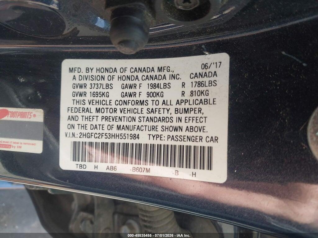 2HGFC2F53HH551984 2017 HONDA CIVIC photo no. 9