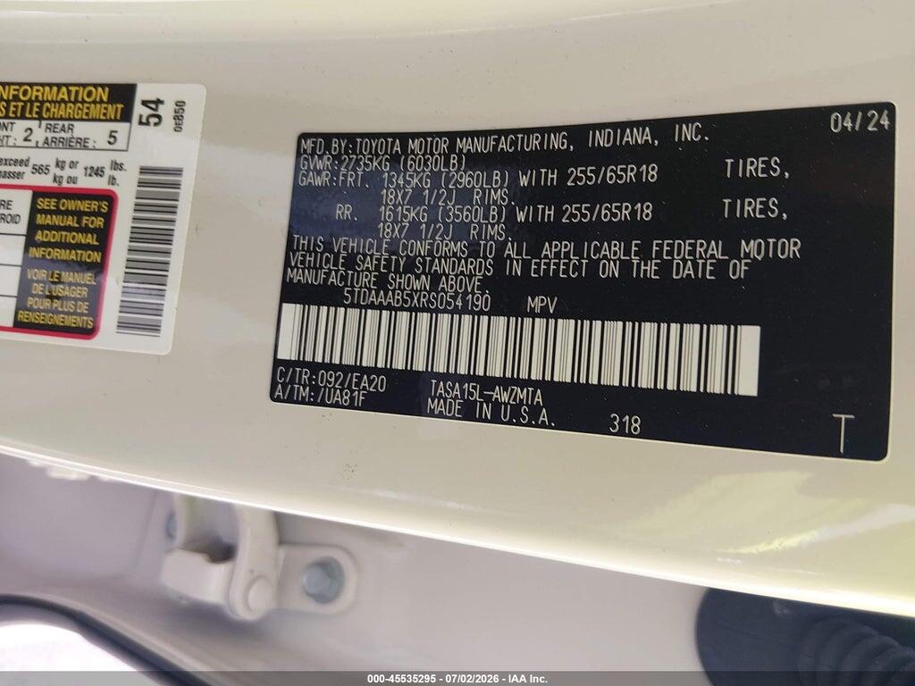 5TDAAAB5XRS054190 2024 TOYOTA GRAND HIGHLANDER photo no. 9
