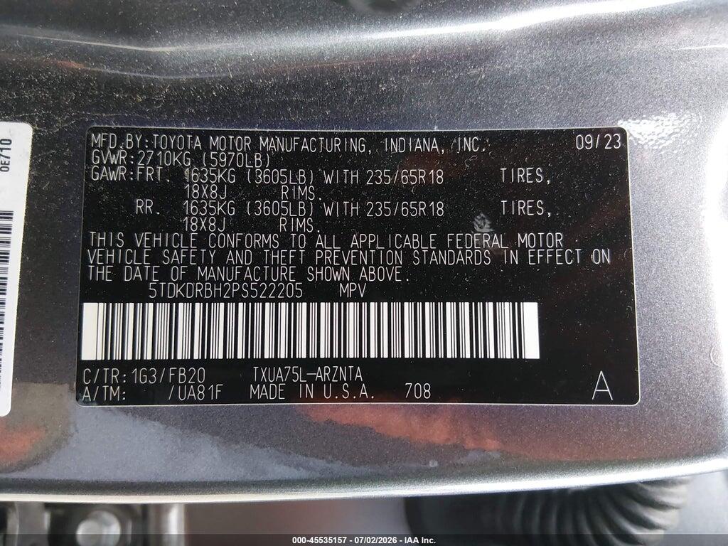 5TDKDRBH2PS522205 2023 TOYOTA HIGHLANDER photo no. 9