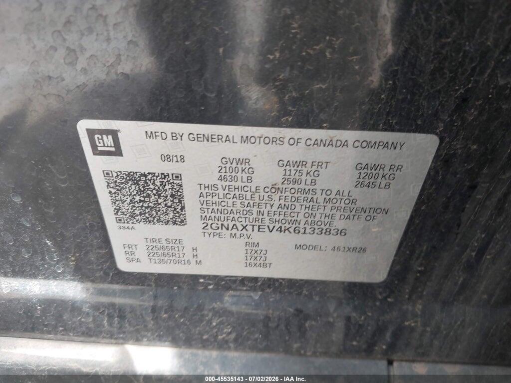 2GNAXTEV4K6133836 2019 CHEVROLET EQUINOX photo no. 9
