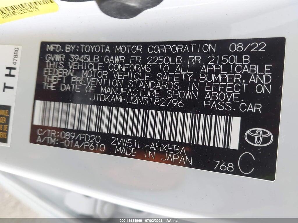 JTDKAMFU2N3182796 2022 TOYOTA PRIUS photo no. 9