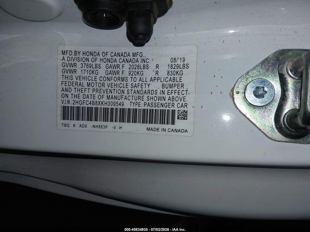 2HGFC4B8XKH309549 2019 HONDA CIVIC photo no. 9