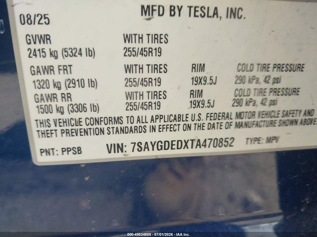 7SAYGDEDXTA470852 2026 TESLA MODEL Y photo no. 9