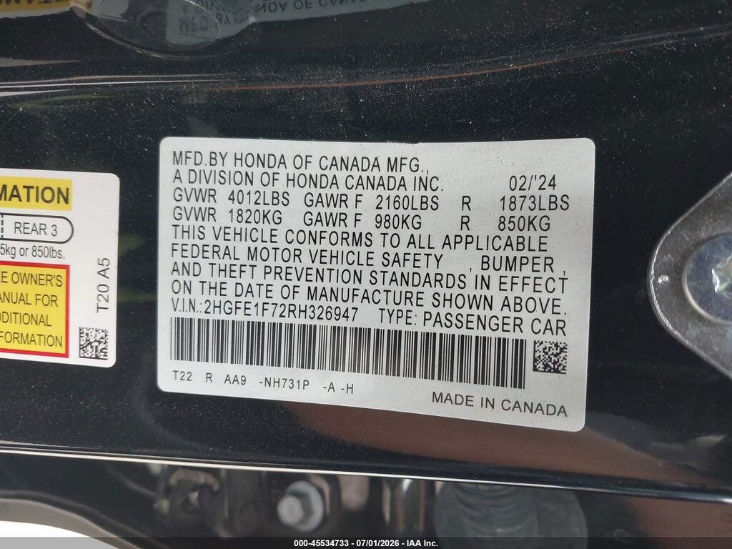 2HGFE1F72RH326947 2024 HONDA CIVIC photo no. 9