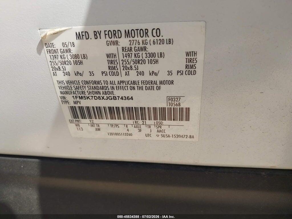 1FM5K7D8XJGB74364 2018 FORD EXPLORER photo no. 9