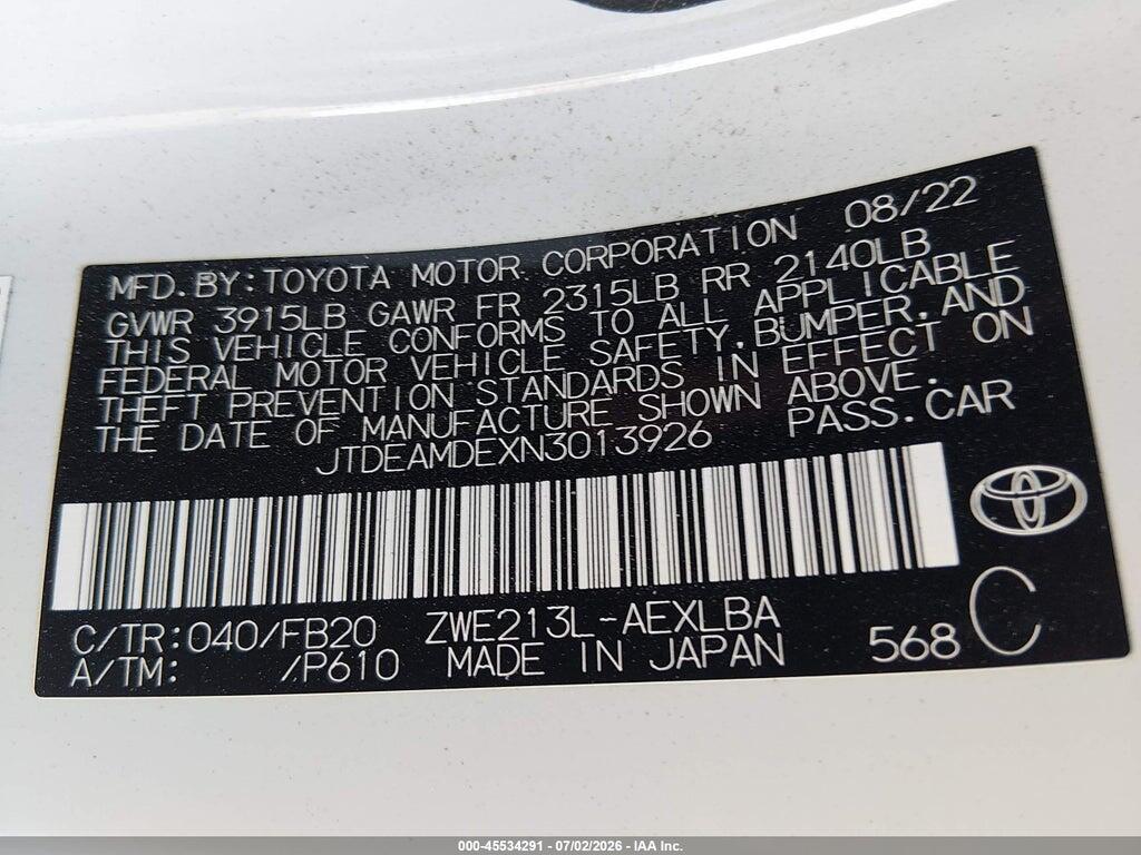 JTDEAMDEXN3013926 2022 TOYOTA COROLLA photo no. 9