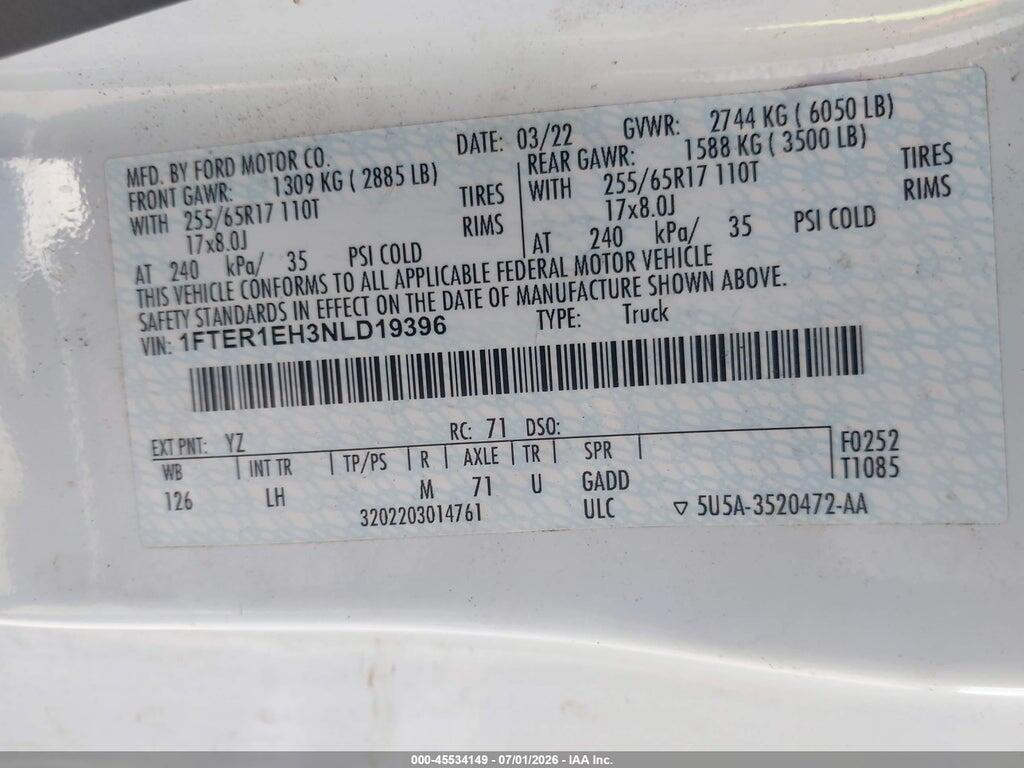 1FTER1EH3NLD19396 2022 FORD RANGER photo no. 9