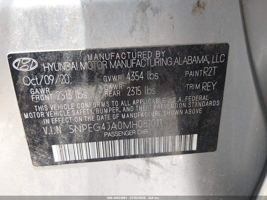 5NPEG4JA0MH081011 2021 HYUNDAI SONATA photo no. 9