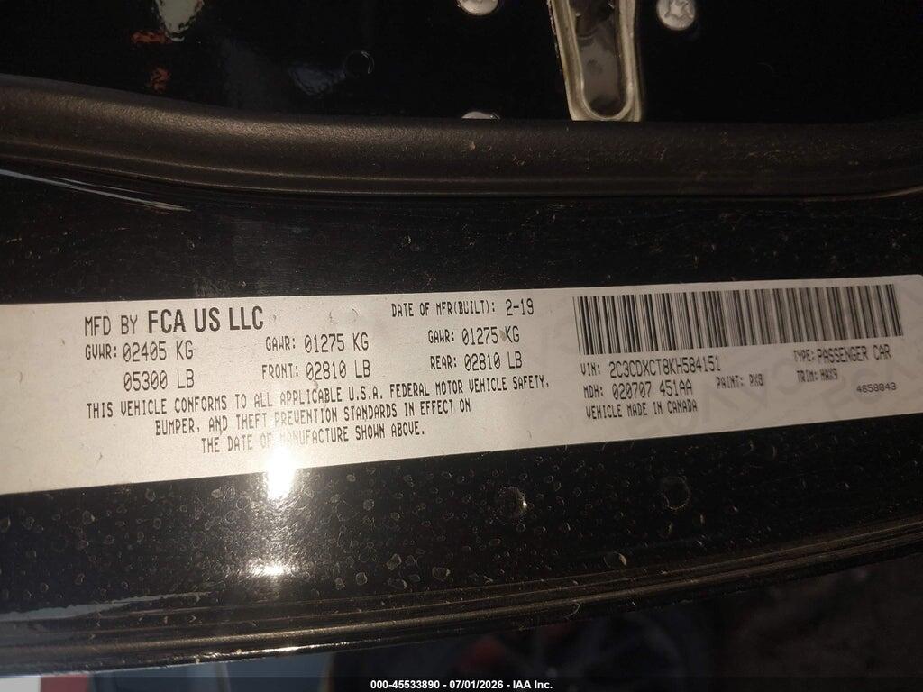2C3CDXCT8KH584151 2019 DODGE CHARGER photo no. 9