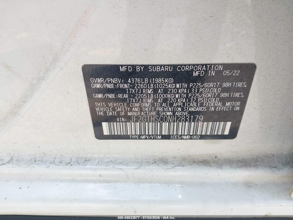 JF2GTHSC0NH283179 2022 SUBARU CROSSTREK photo no. 9