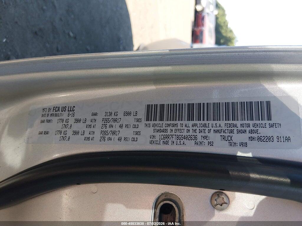 1C6RR7FT8GS402636 2016 RAM 1500 photo no. 9