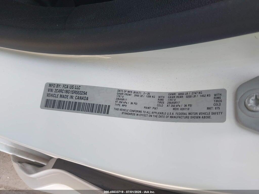 2C4RC1BG1SR553294 2025 CHRYSLER PACIFICA photo no. 9