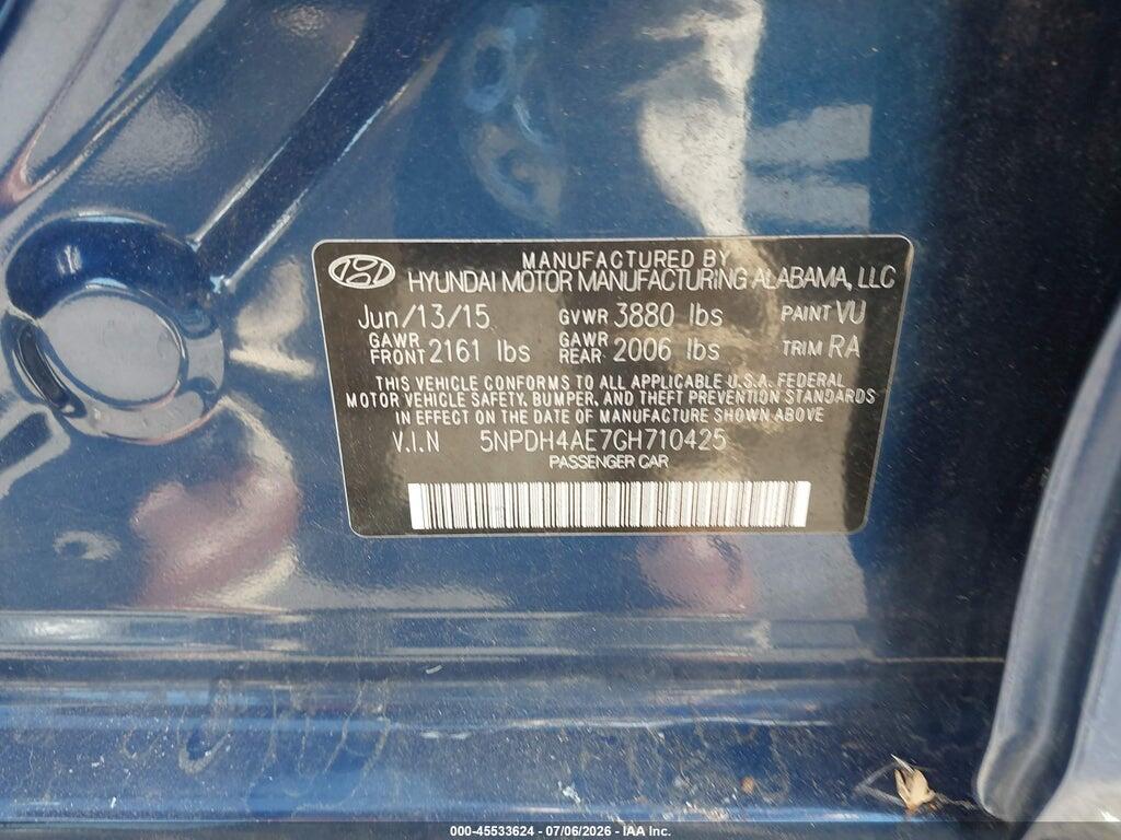 5NPDH4AE7GH710425 2016 HYUNDAI ELANTRA photo no. 9