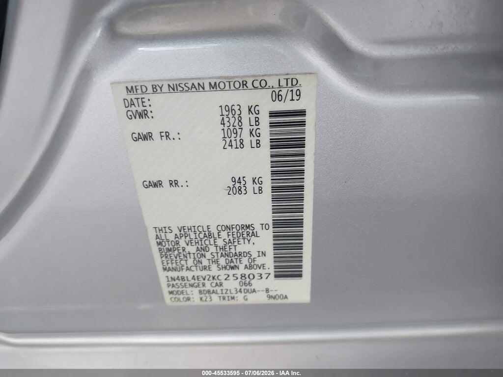 1N4BL4EV2KC258037 2019 NISSAN ALTIMA photo no. 9