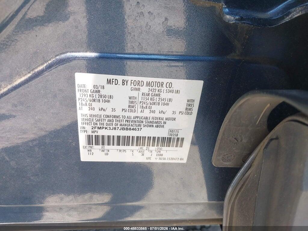 2FMPK3J87JBB84637 2018 FORD EDGE photo no. 9