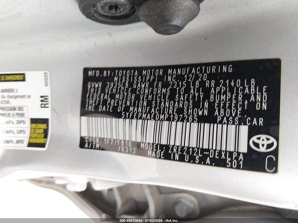 5YFEPMAE0MP197265 2021 TOYOTA COROLLA photo no. 9