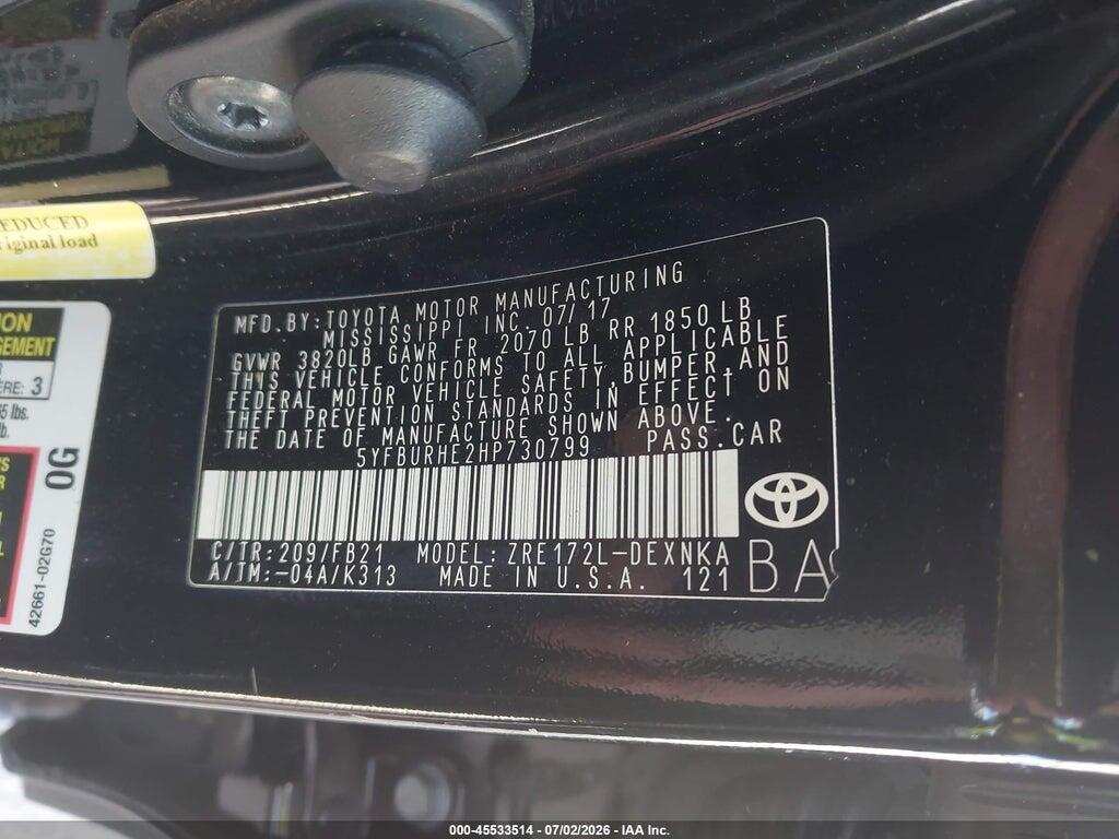 5YFBURHE2HP730799 2017 TOYOTA COROLLA photo no. 9