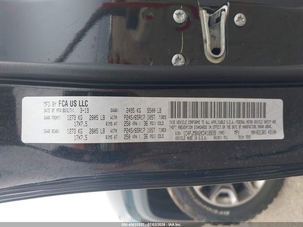 1C4PJMBX2KD418939 2019 JEEP CHEROKEE photo no. 9
