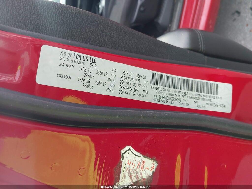 1C4RDHDG0KC795098 2019 DODGE DURANGO photo no. 9