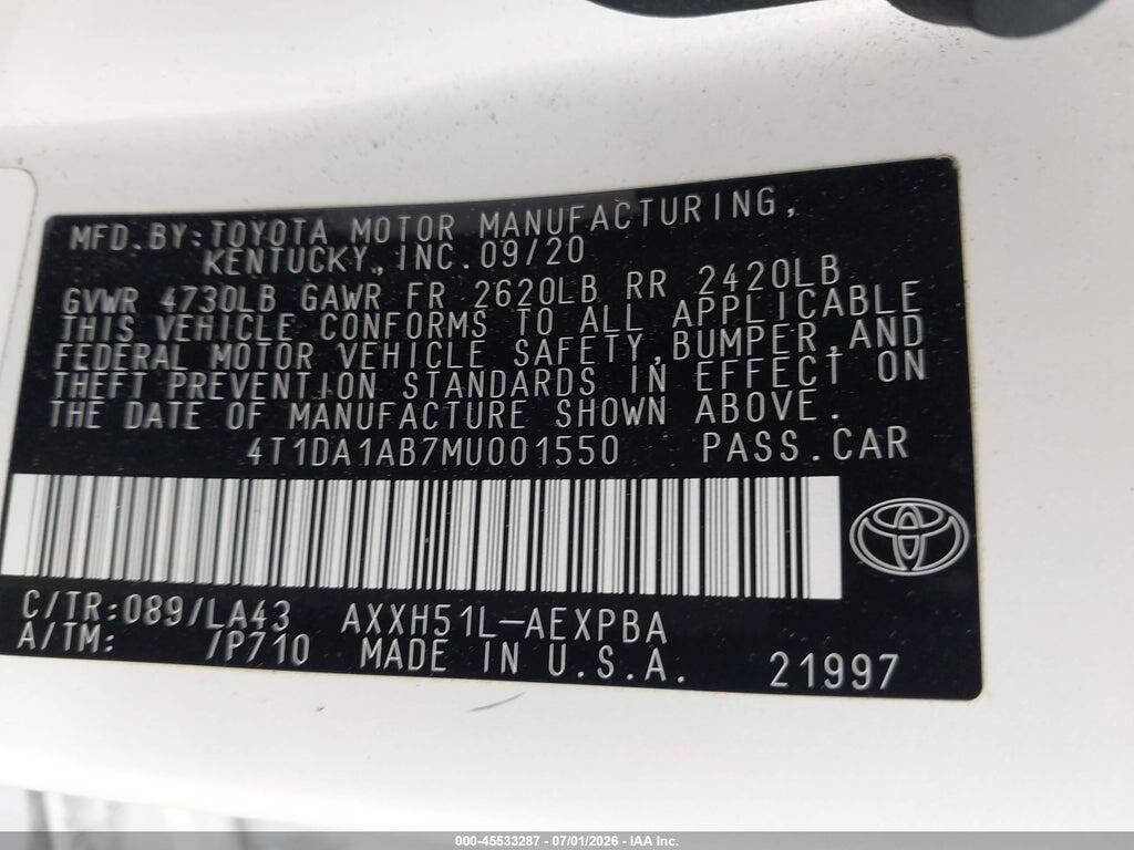 4T1DA1AB7MU001550 2021 TOYOTA AVALON photo no. 9