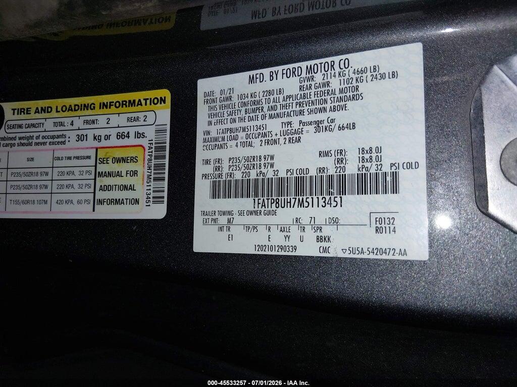 1FATP8UH7M5113451 2021 FORD MUSTANG photo no. 9
