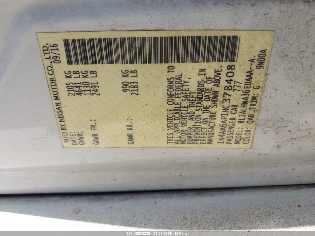1N4AA6AP1HC378408 2017 NISSAN MAXIMA photo no. 9