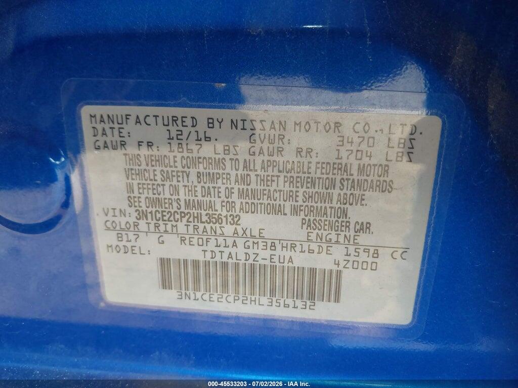 3N1CE2CP2HL356132 2017 NISSAN VERSA NOTE photo no. 9