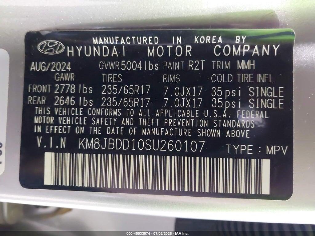 KM8JBDD10SU260107 2025 HYUNDAI TUCSON HYBRID photo no. 9