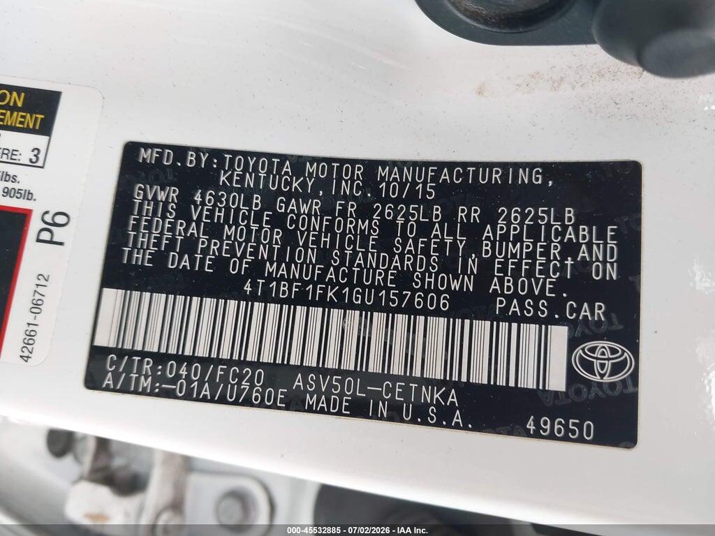 4T1BF1FK1GU157606 2016 TOYOTA CAMRY photo no. 9