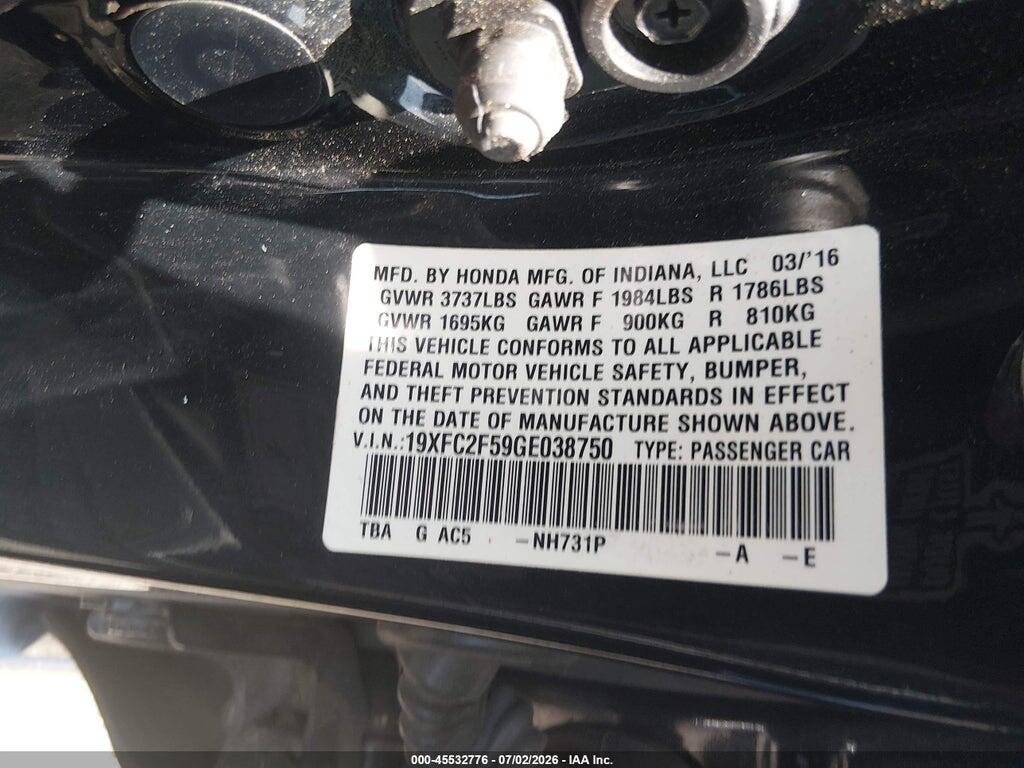 19XFC2F59GE038750 2016 HONDA CIVIC photo no. 9