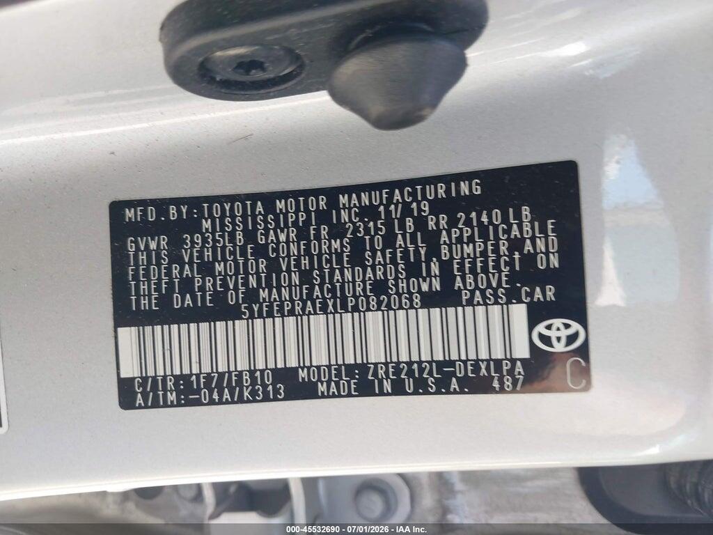 5YFEPRAEXLP082068 2020 TOYOTA COROLLA photo no. 9
