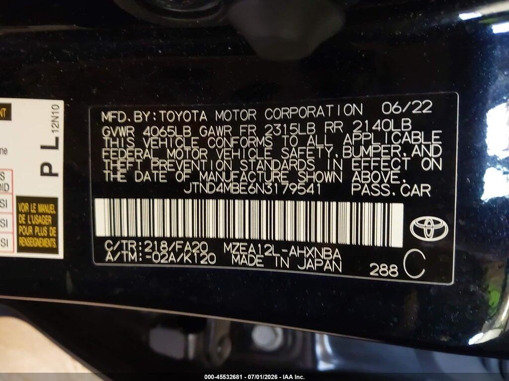 JTND4MBE6N3179541 2022 TOYOTA COROLLA photo no. 9