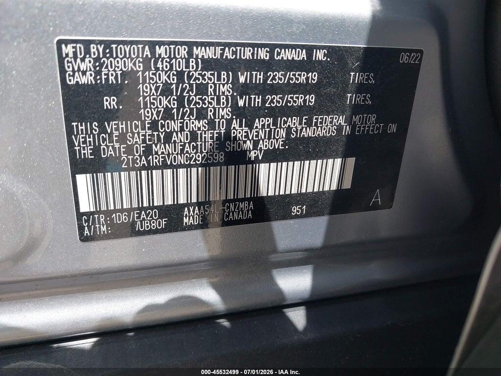 2T3A1RFV0NC292598 2022 TOYOTA RAV4 photo no. 9