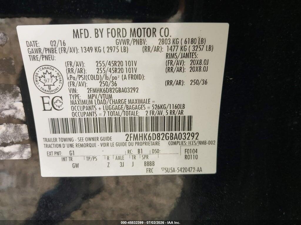 2FMHK6D82GBA03292 2016 FORD FLEX photo no. 9