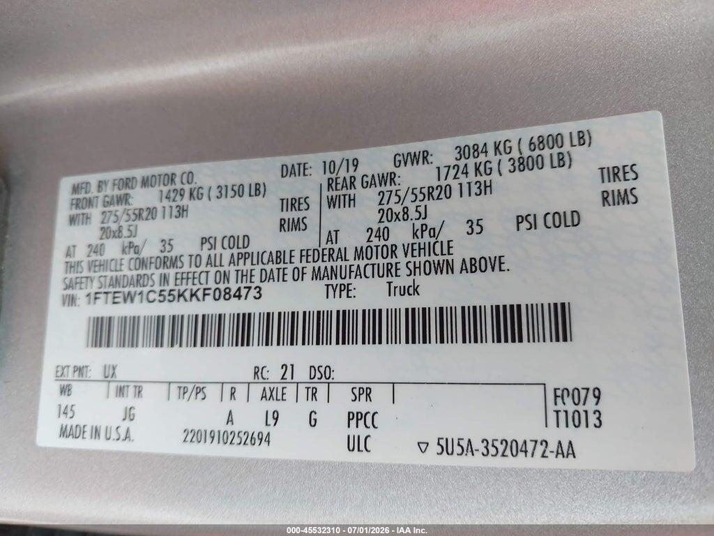 1FTEW1C55KKF08473 2019 FORD F-150 photo no. 9