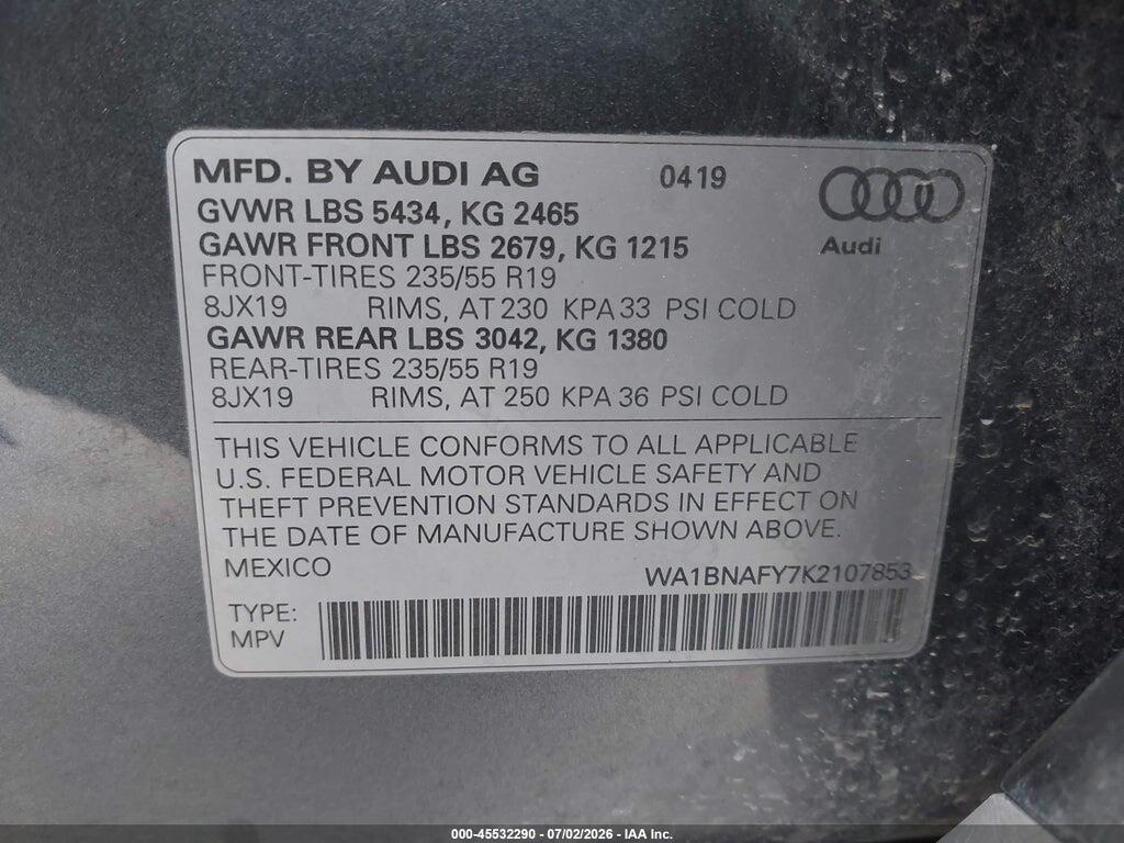 WA1BNAFY7K2107853 2019 AUDI Q5 photo no. 9
