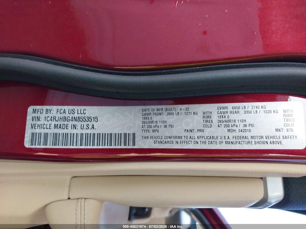 1C4RJHBG4N8553515 2022 JEEP GRAND CHEROKEE photo no. 9