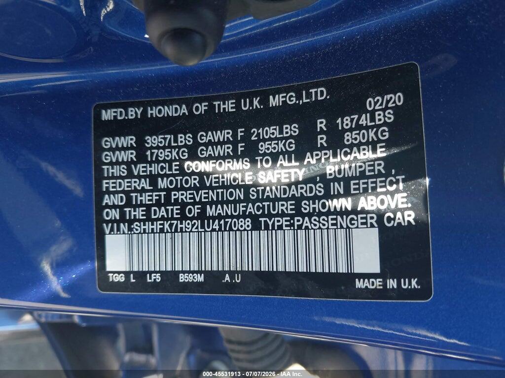 SHHFK7H92LU417088 2020 HONDA CIVIC photo no. 9