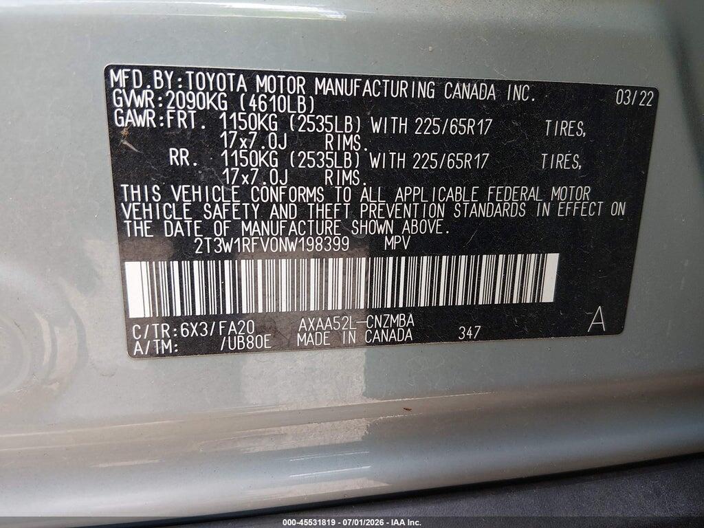 2T3W1RFV0NW198399 2022 TOYOTA RAV4 photo no. 9