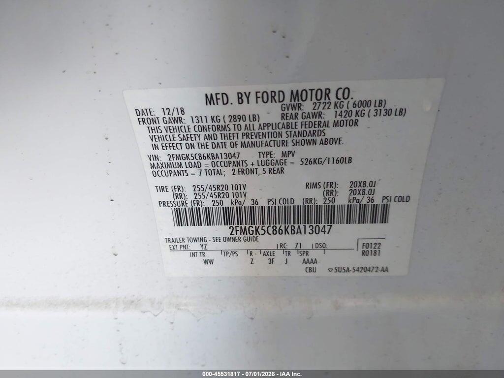 2FMGK5C86KBA13047 2019 FORD FLEX photo no. 9