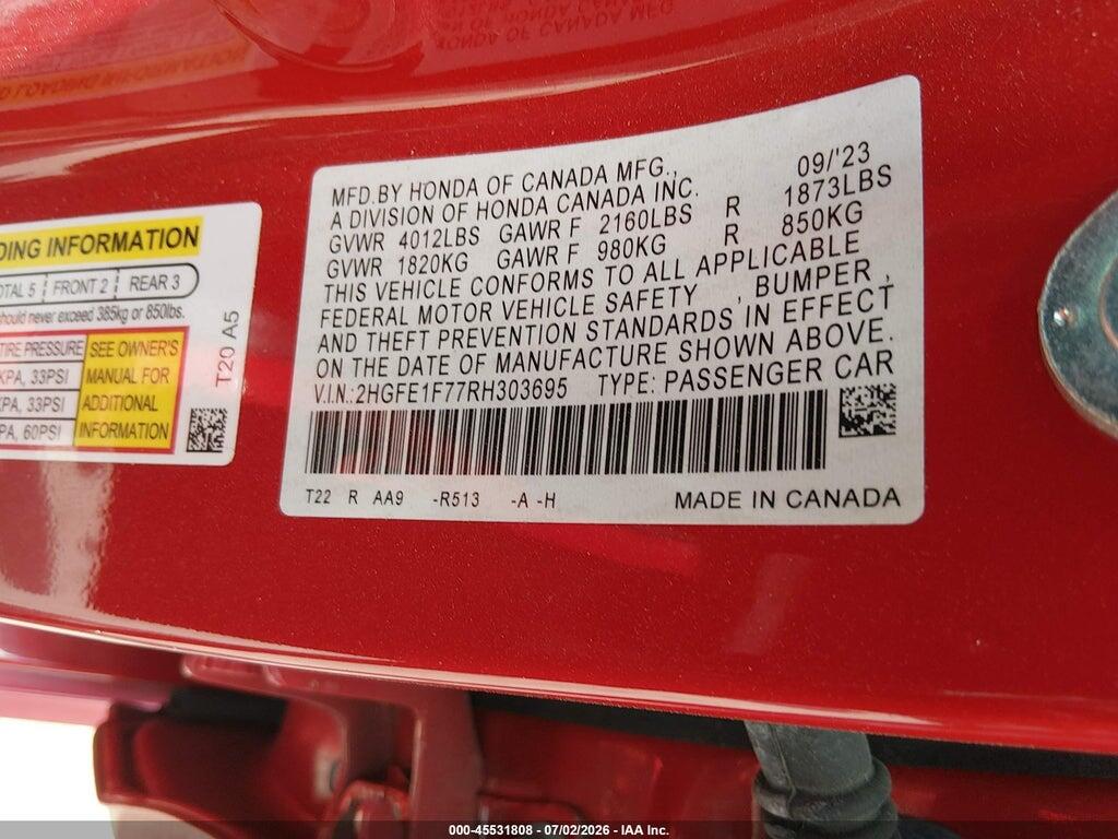2HGFE1F77RH303695 2024 HONDA CIVIC photo no. 9