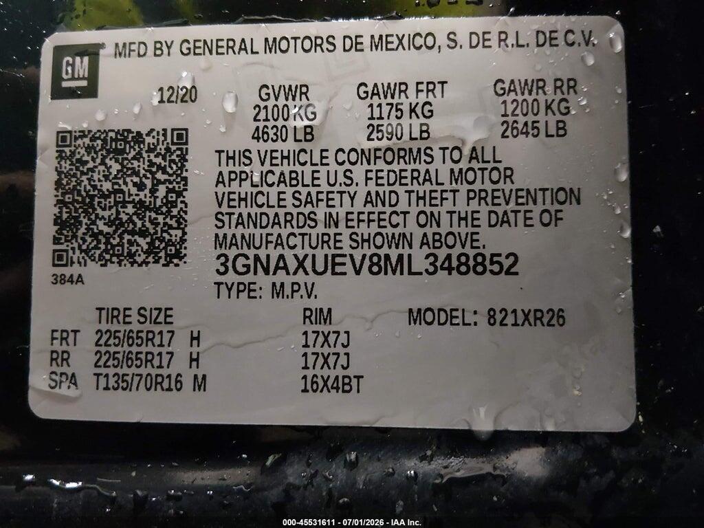 3GNAXUEV8ML348852 2021 CHEVROLET EQUINOX photo no. 9