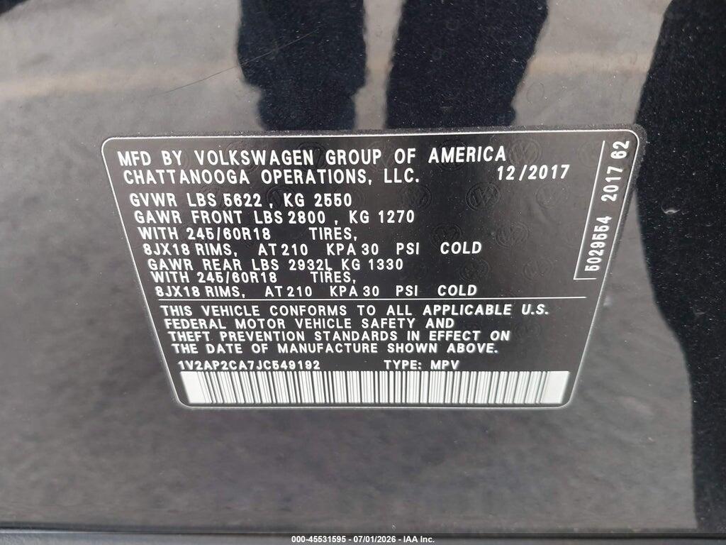 1V2AP2CA7JC549192 2018 VOLKSWAGEN ATLAS photo no. 9