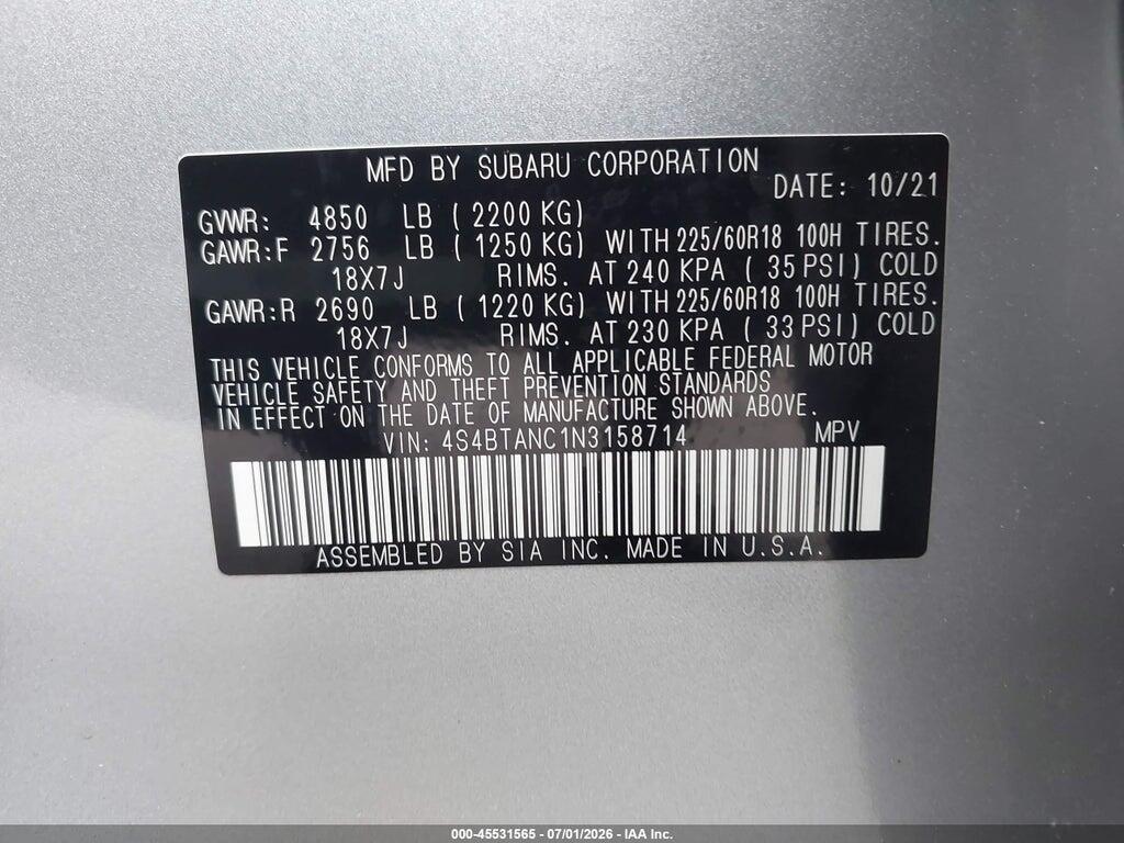 4S4BTANC1N3158714 2022 SUBARU OUTBACK photo no. 9