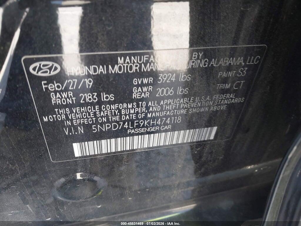 5NPD74LF9KH474118 2019 HYUNDAI ELANTRA photo no. 9