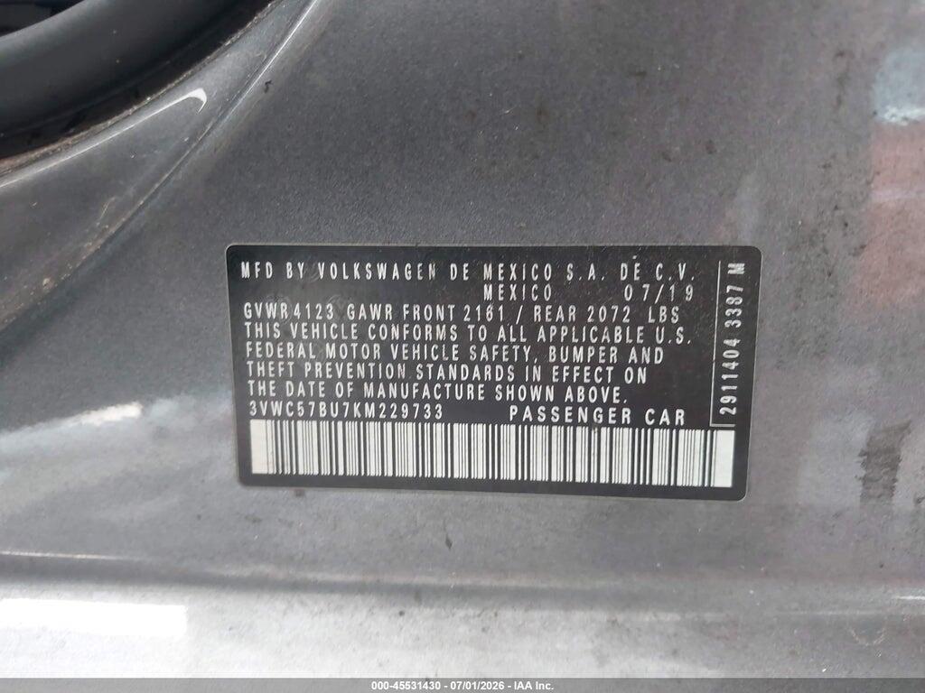 3VWC57BU7KM229733 2019 VOLKSWAGEN JETTA photo no. 9