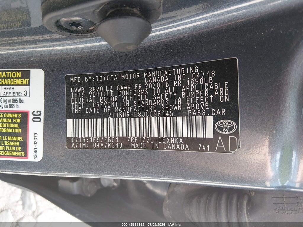 2T1BURHE8JC096145 2018 TOYOTA COROLLA photo no. 9