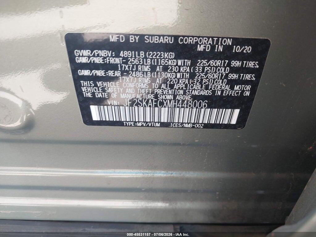 JF2SKAFCXMH448006 2021 SUBARU FORESTER photo no. 9
